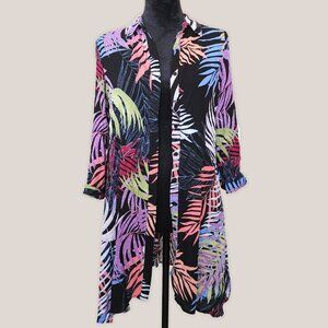 CUPIO Palms Collared Long Button Up Cardigan Top Shirt Dress in Black